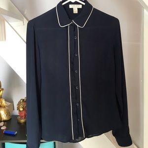 Navy blue button down blouse